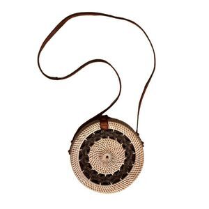 Street Level Women’s White Woven Rattan Round Crossbody Bag